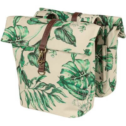 Afbeelding laden in galerijviewer, Basil Ever-Green dubbele fietstas, gerecycled PET, waterkerende vouwsluiting, unisex, fiets, sandshell beige
