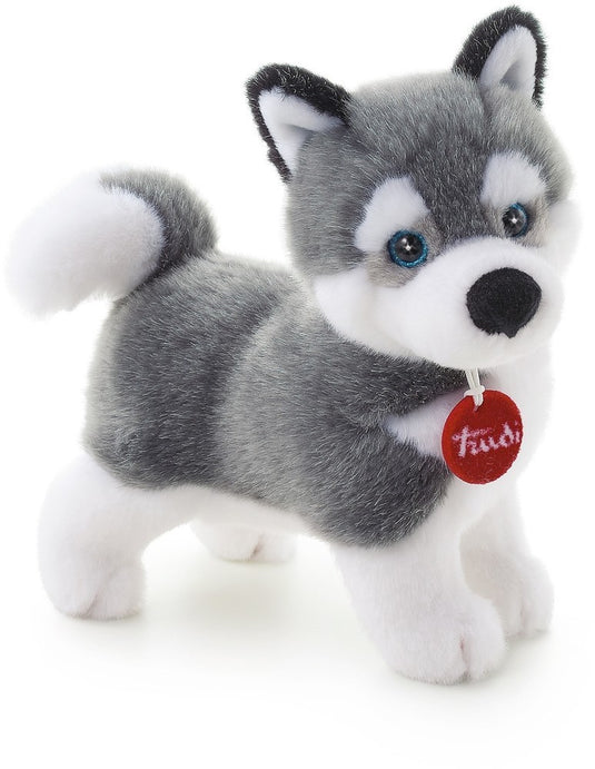 Trudi - classic knuffel hond husky marcus 22 cm - handgemaakt in italie - hoge kwaliteit pluche knuffel - knuffeldier voor jongens en meisjes - grijs wit - 11x22x21 cm maat s