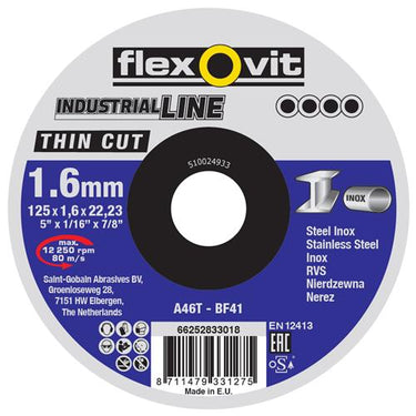 Flexovit dss industrial 125x1.6x22x23 a46t t41 st rvs | 25 stuks