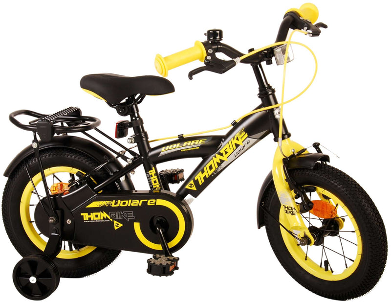 Afbeelding laden in galerijviewer, Volare Thombike Kinderfiets - Jongens - 12 inch - Zwart Geel - Twee Handremmen
