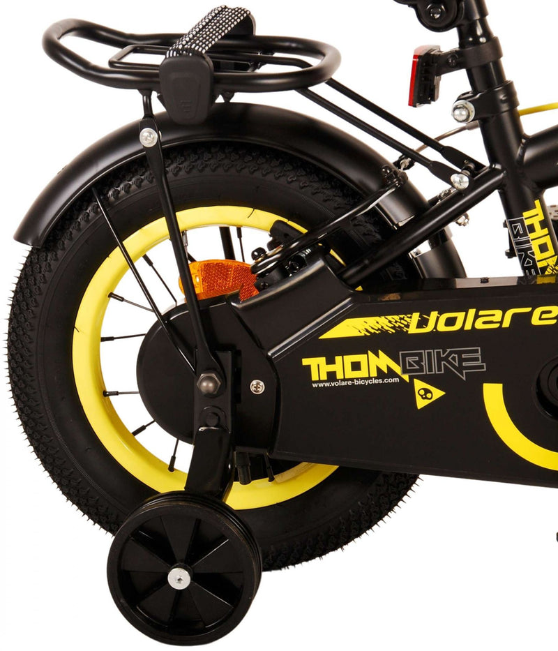 Afbeelding laden in galerijviewer, Volare Thombike Kinderfiets - Jongens - 12 inch - Zwart Geel - Twee Handremmen
