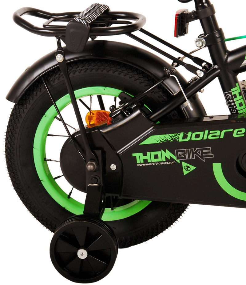 Afbeelding laden in galerijviewer, Volare Thombike Kinderfiets Jongens 12 inch Zwart Groen Twee Handremmen
