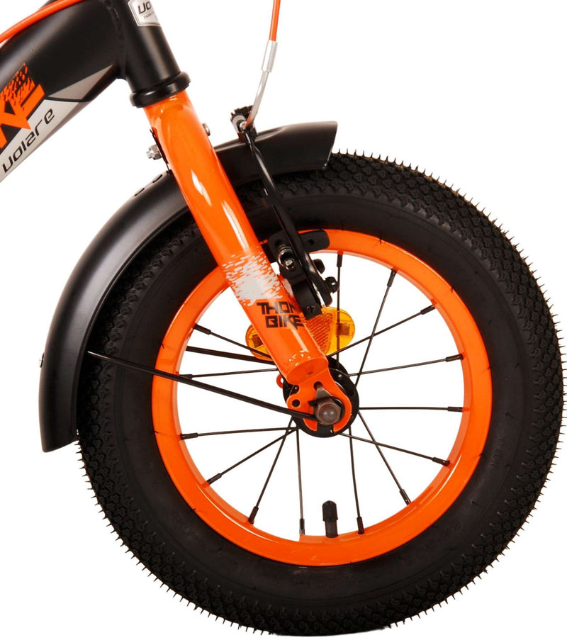 Afbeelding laden in galerijviewer, Volare Thombike Kinderfiets - Jongens - 12 inch - Zwart Oranje - Twee Handremmen

