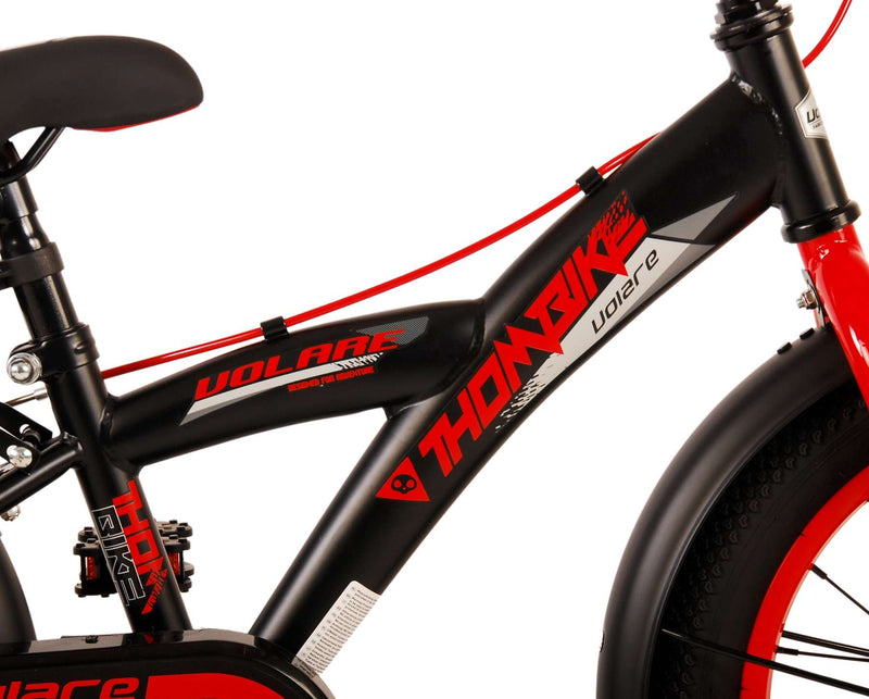 Afbeelding laden in galerijviewer, Volare Thombike Kinderfiets - Jongens - 16 inch - Zwart Rood - Twee Handremmen
