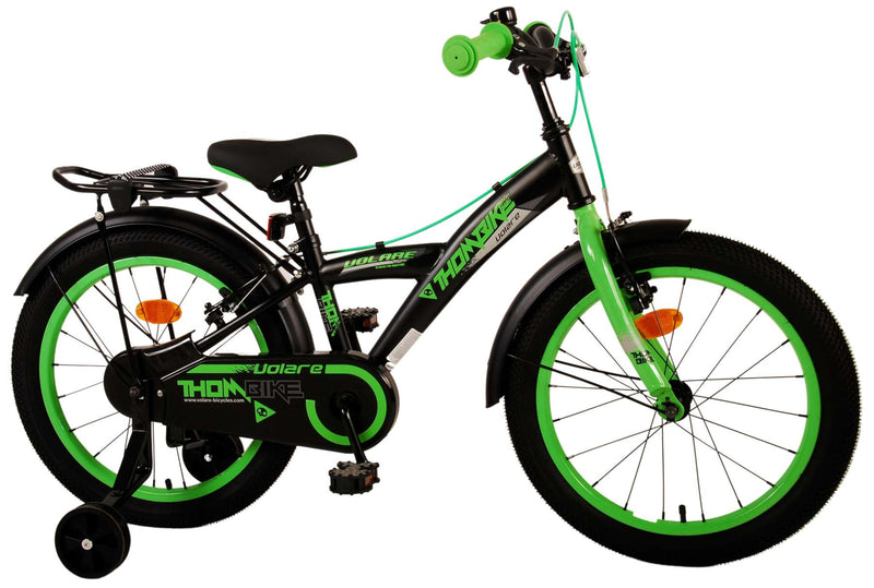 Afbeelding laden in galerijviewer, Volare Thombike Kinderfiets Jongens 18 inch Zwart Groen Twee handremmen
