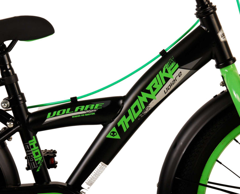 Afbeelding laden in galerijviewer, Volare Thombike Kinderfiets Jongens 18 inch Zwart Groen Twee handremmen
