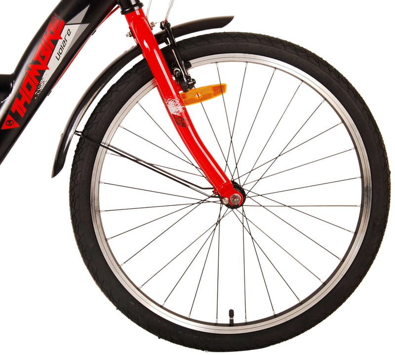 Afbeelding laden in galerijviewer, Volare Thombike Kinderfiets - Jongens - 24 inch - Zwart Rood - Twee handremmen

