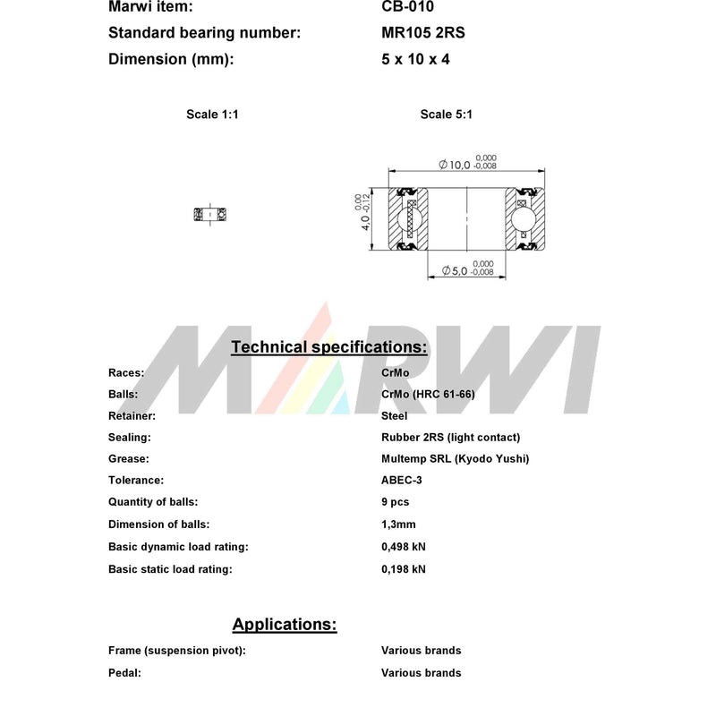 Afbeelding laden in galerijviewer, Marwi union kogellager cb-010 mr105 2rs 5x10x4
