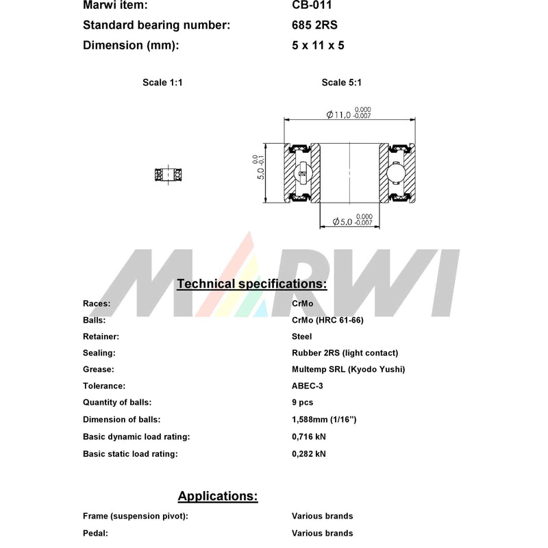 Afbeelding laden in galerijviewer, Marwi union kogellager cb-011 685 2rs 5x11x5
