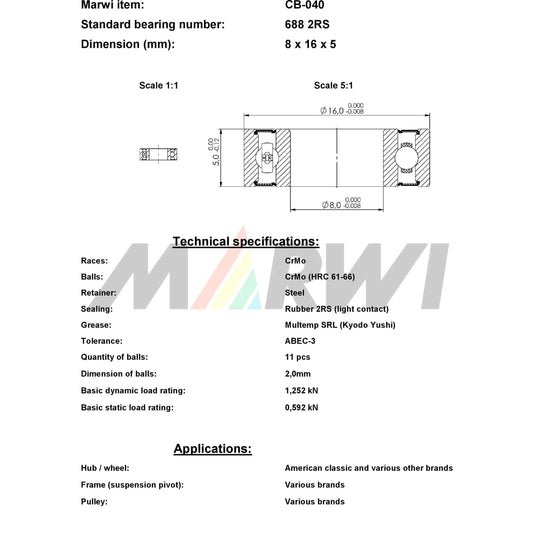Union kogellager ball bearing cb-040 8x16x5