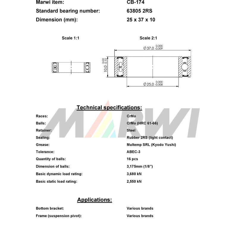 Afbeelding laden in galerijviewer, Marwi union kogellager cb-174 63805 2rs 25x37x10

