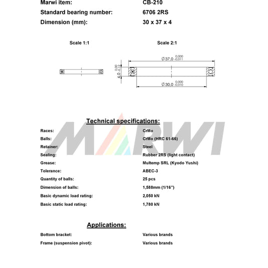 Union kogellager ball bearing cb-210 30x37x4