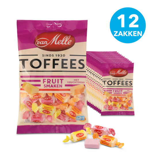 Van melle toffees fruit vegan zak (12x225gr)