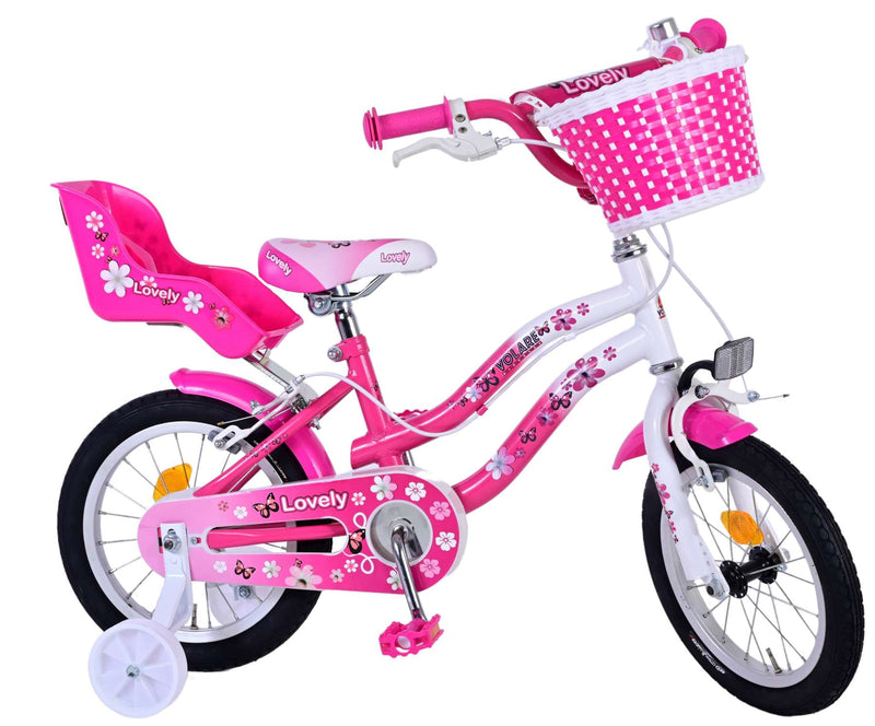 Afbeelding laden in galerijviewer, Volare Lovely Kinderfiets Meisjes 14 inch Roze Wit Twee Handremmen
