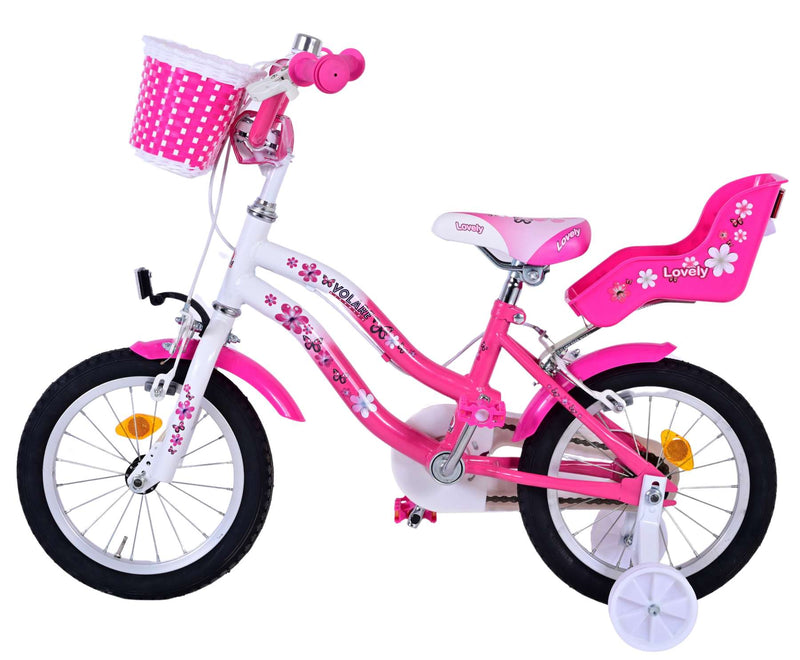 Afbeelding laden in galerijviewer, Volare Lovely Kinderfiets Meisjes 14 inch Roze Wit Twee Handremmen
