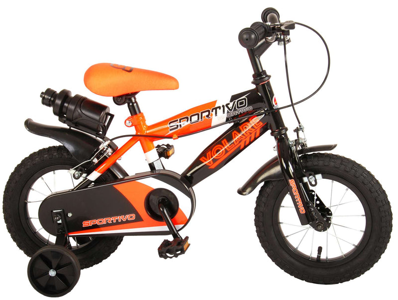 Afbeelding laden in galerijviewer, Volare Sportivo Kinderfiets - Jongens - 12 inch - Neon Oranje Zwart - Twee Handremmen - 95% afgemonteerd
