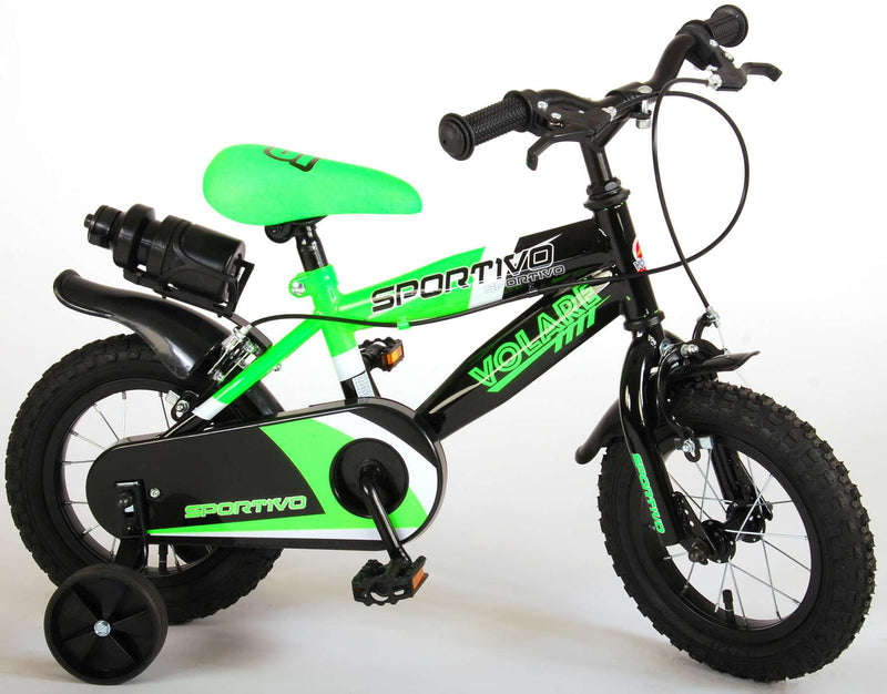 Afbeelding laden in galerijviewer, Volare Sportivo Kinderfiets Jongens 12 inch Neon Groen Zwart Twee Handremmen 95% afgemonteerd
