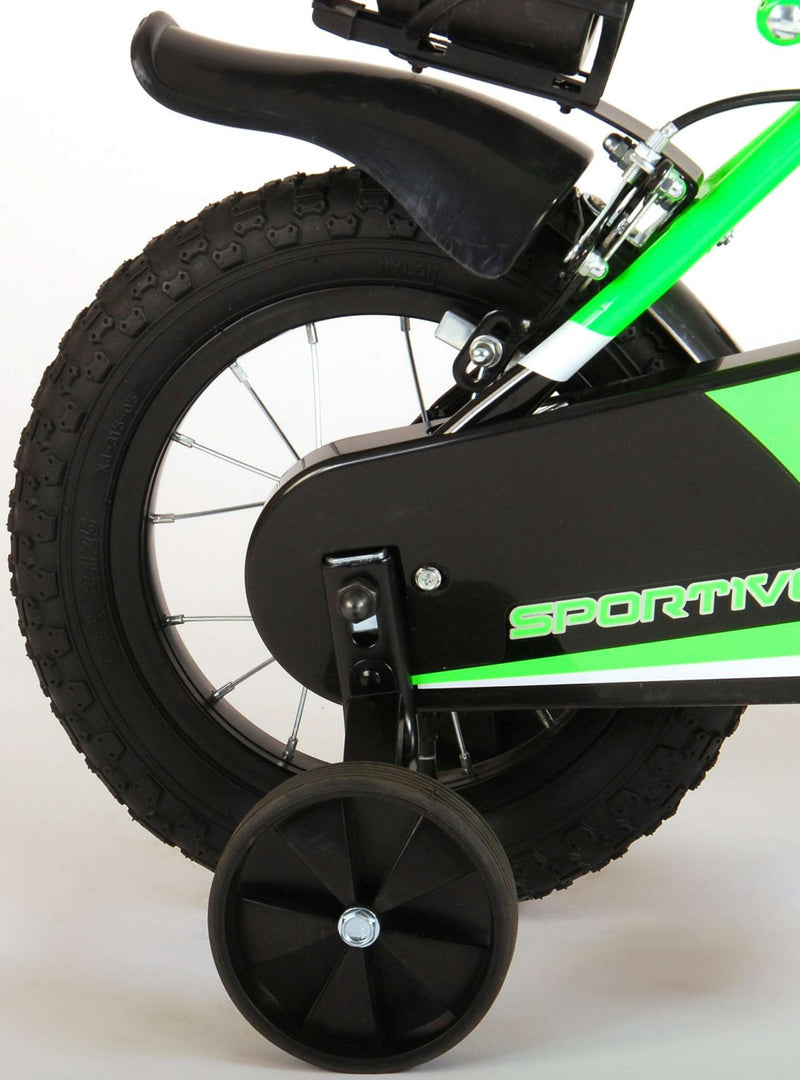 Afbeelding laden in galerijviewer, Volare Sportivo Kinderfiets Jongens 12 inch Neon Groen Zwart Twee Handremmen 95% afgemonteerd
