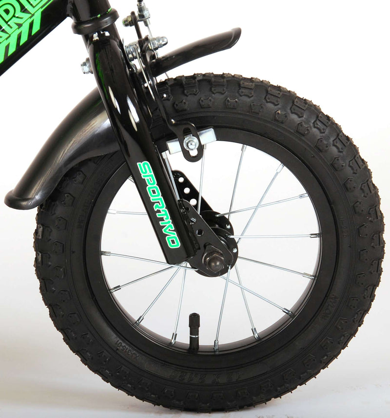 Afbeelding laden in galerijviewer, Volare Sportivo Kinderfiets Jongens 12 inch Neon Groen Zwart Twee Handremmen 95% afgemonteerd
