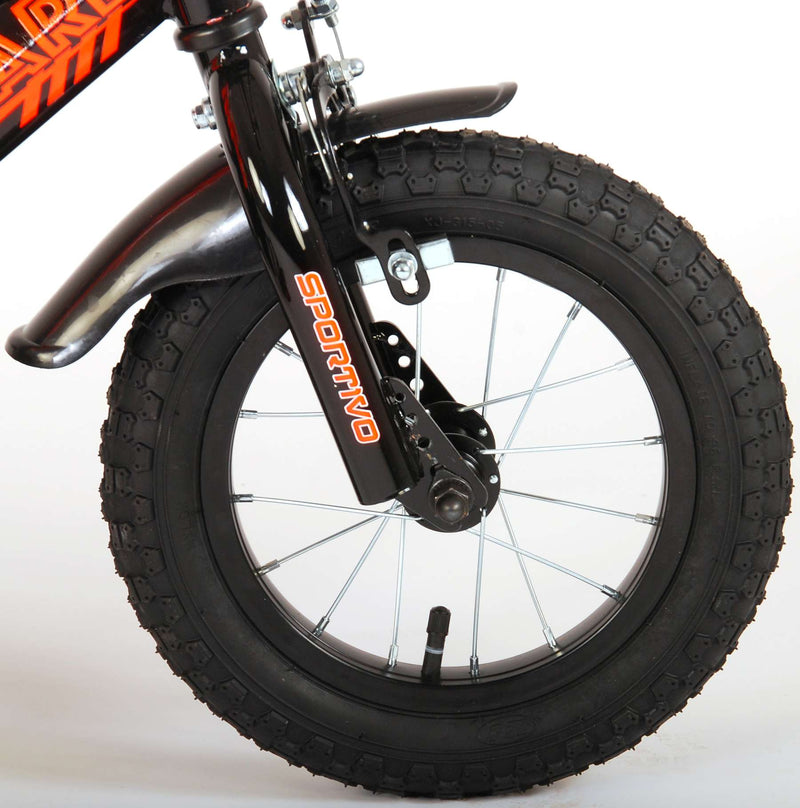 Afbeelding laden in galerijviewer, Volare Sportivo Kinderfiets - Jongens - 12 inch - Neon Oranje Zwart - Twee Handremmen - 95% afgemonteerd
