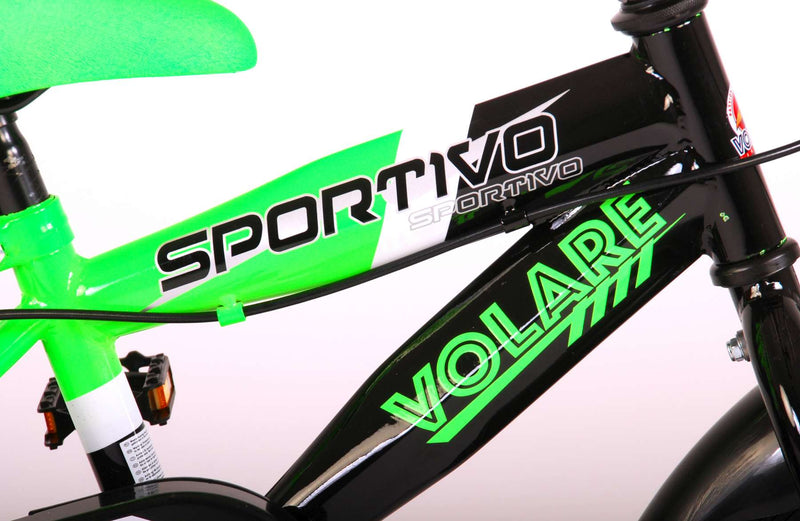 Afbeelding laden in galerijviewer, Volare Sportivo Kinderfiets Jongens 12 inch Neon Groen Zwart Twee Handremmen 95% afgemonteerd
