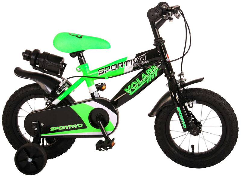 Afbeelding laden in galerijviewer, Volare Sportivo Kinderfiets Jongens 12 inch Neon Groen Zwart Twee Handremmen 95% afgemonteerd
