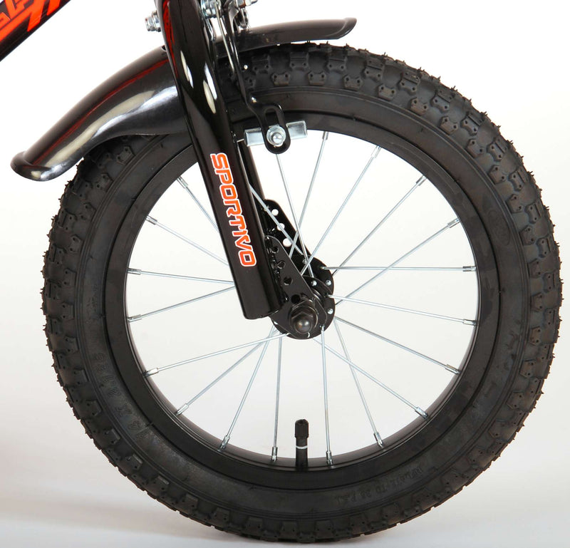 Afbeelding laden in galerijviewer, Volare Sportivo Kinderfiets Jongens 14 inch Neon Oranje Zwart 95% afgemonteerd
