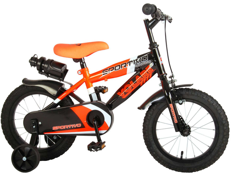 Afbeelding laden in galerijviewer, Volare Sportivo Kinderfiets Jongens 14 inch Neon Oranje Zwart 95% afgemonteerd
