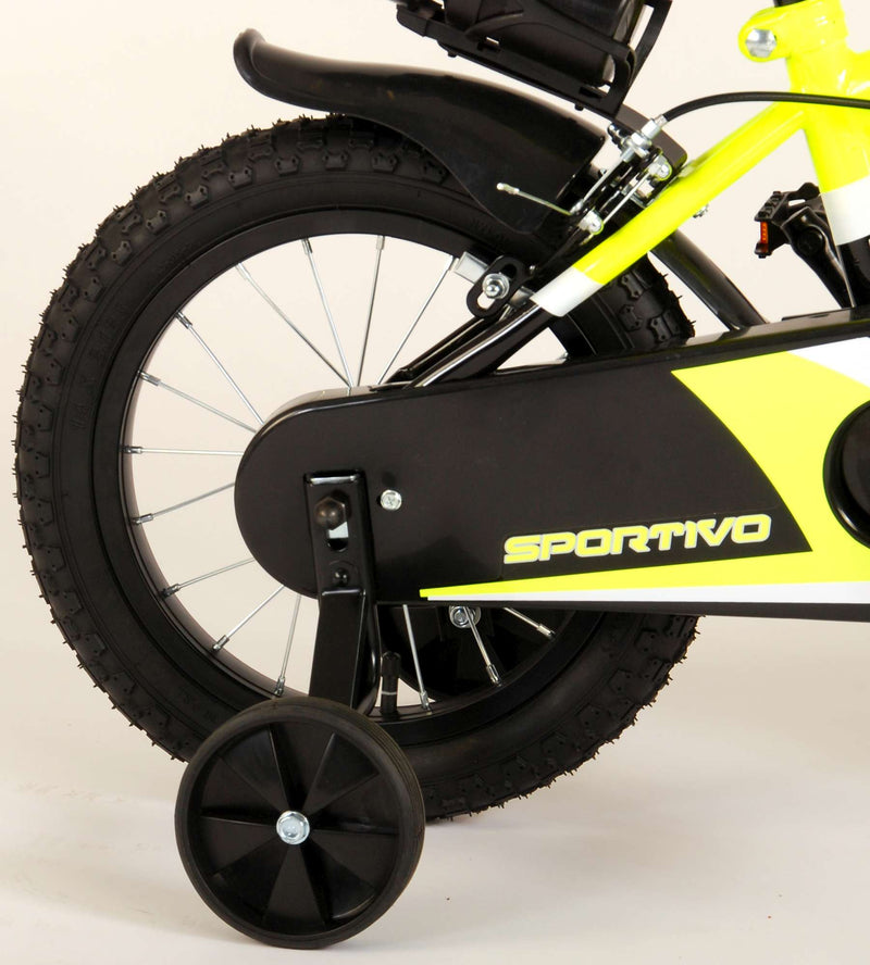 Afbeelding laden in galerijviewer, Volare Sportivo Kinderfiets Jongens 14 inch Neon Geel Zwart Twee Handremmen 95% afgemonteerd
