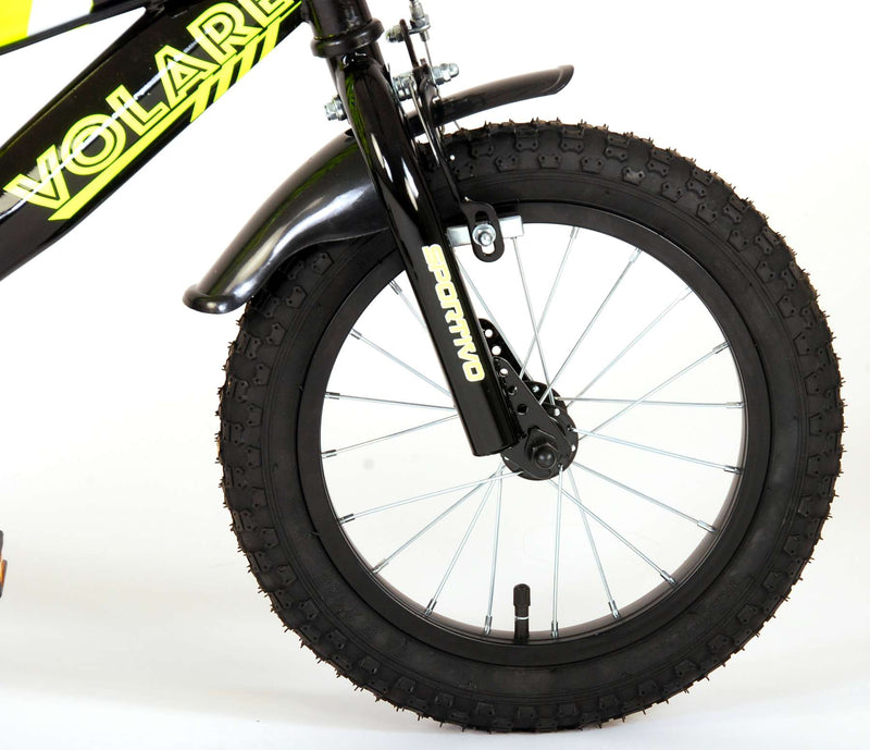 Afbeelding laden in galerijviewer, Volare Sportivo Kinderfiets Jongens 14 inch Neon Geel Zwart Twee Handremmen 95% afgemonteerd
