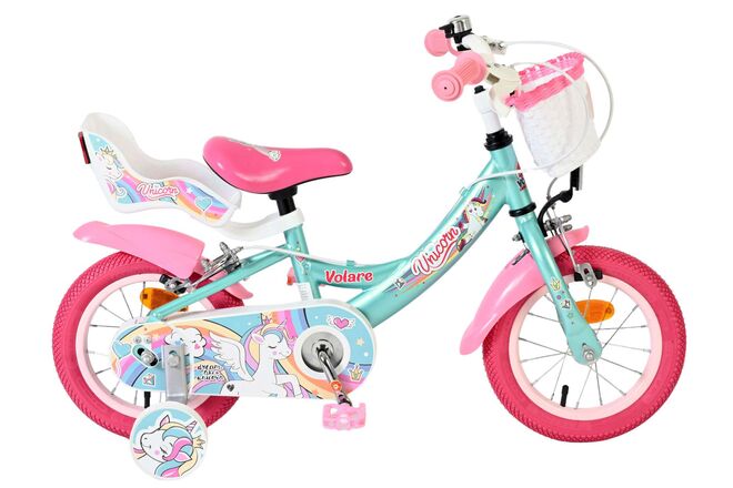 Afbeelding laden in galerijviewer, Volare unicorn kinderfiets - meisjes - 12 inch - groen - twee handremmen
