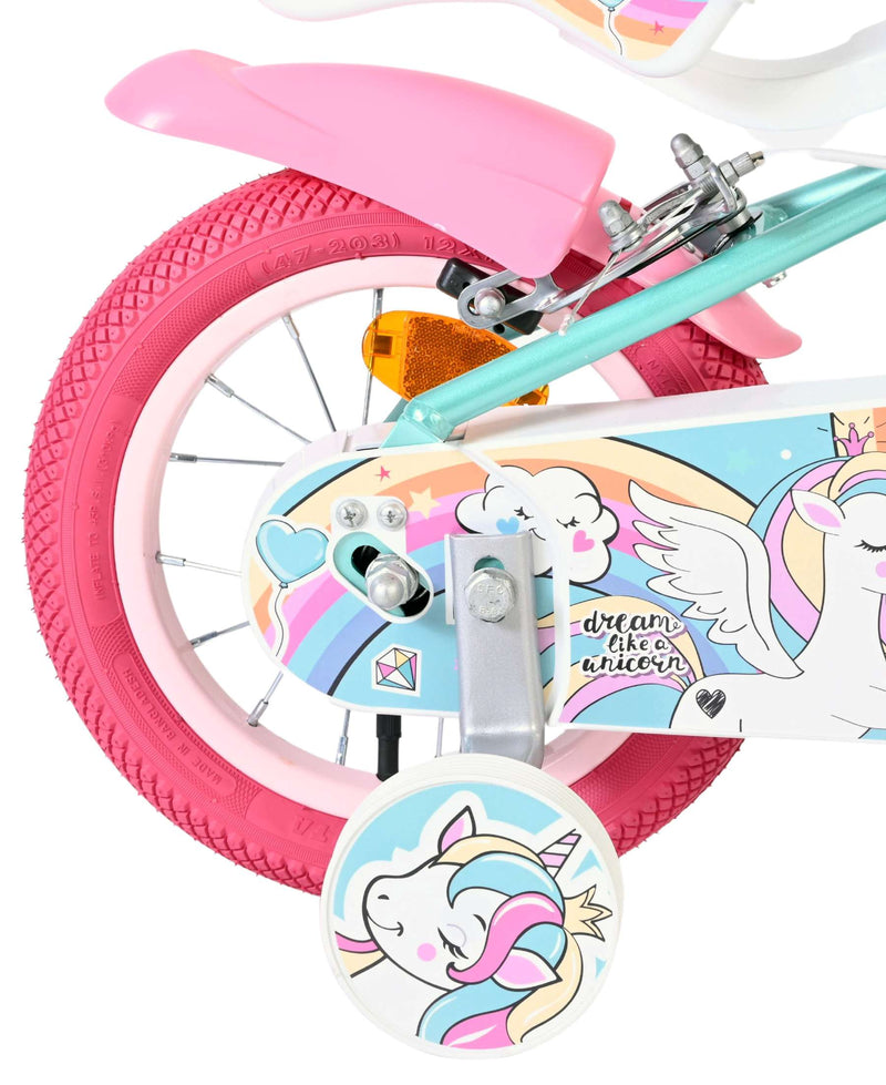 Afbeelding laden in galerijviewer, Volare unicorn kinderfiets - meisjes - 12 inch - groen - twee handremmen
