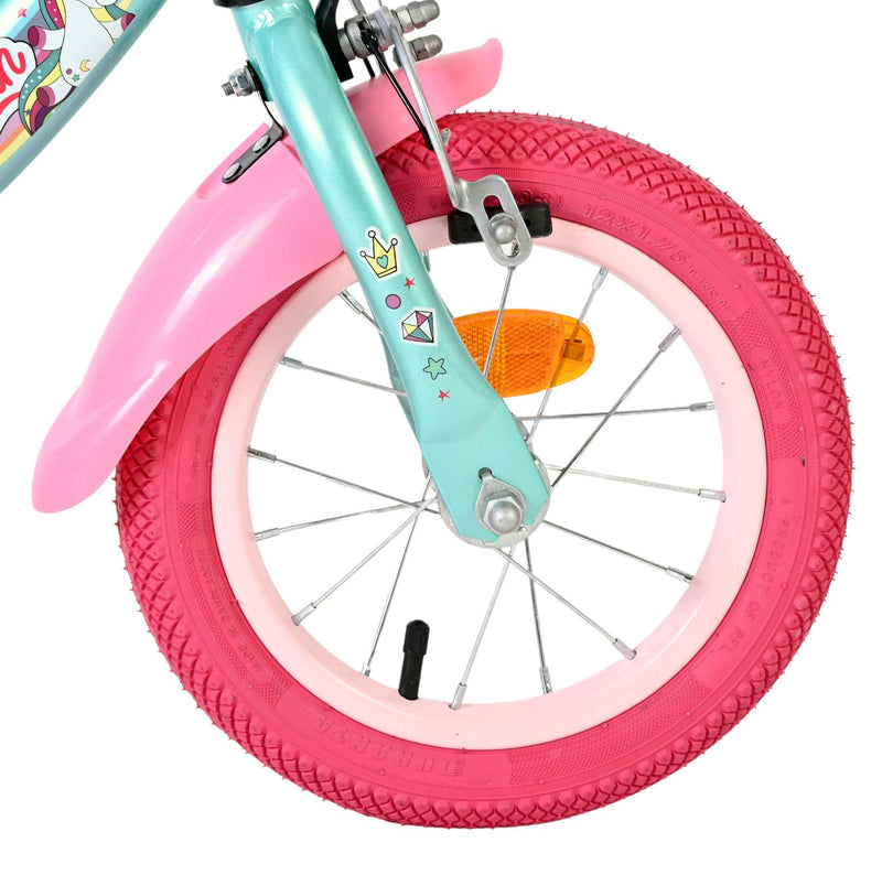 Afbeelding laden in galerijviewer, Volare unicorn kinderfiets - meisjes - 12 inch - groen - twee handremmen

