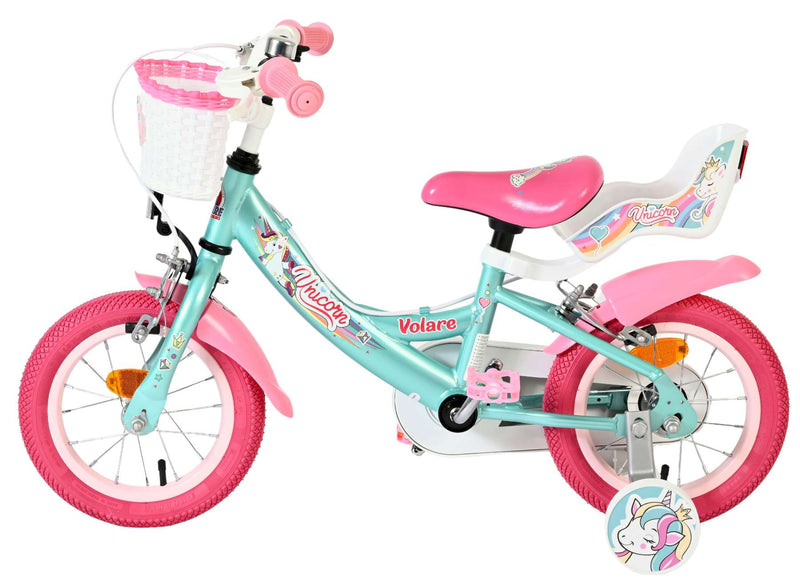 Afbeelding laden in galerijviewer, Volare unicorn kinderfiets - meisjes - 12 inch - groen - twee handremmen

