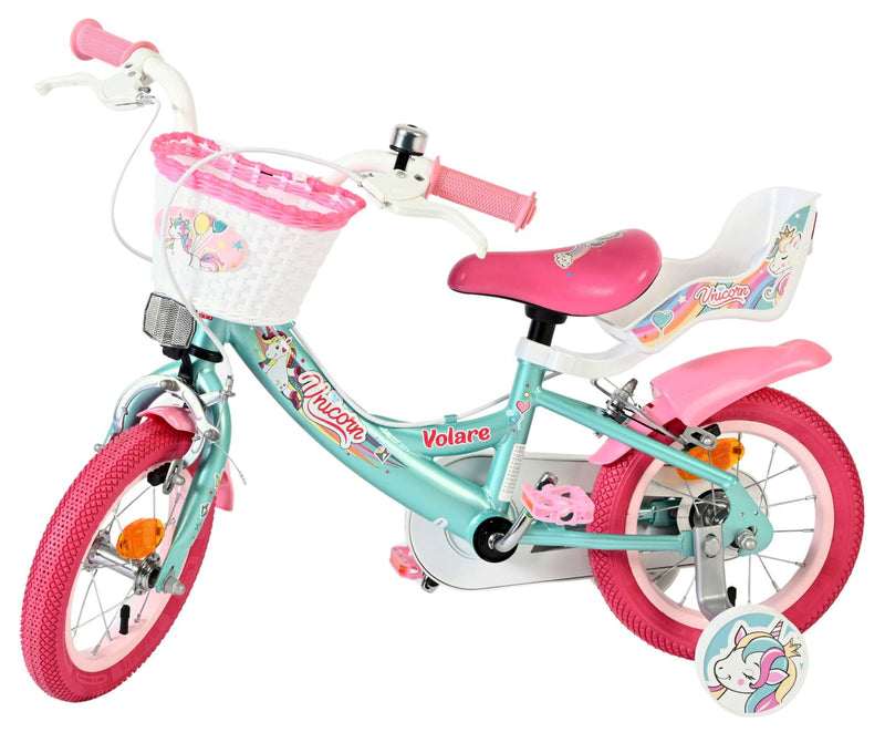 Afbeelding laden in galerijviewer, Volare unicorn kinderfiets - meisjes - 12 inch - groen - twee handremmen
