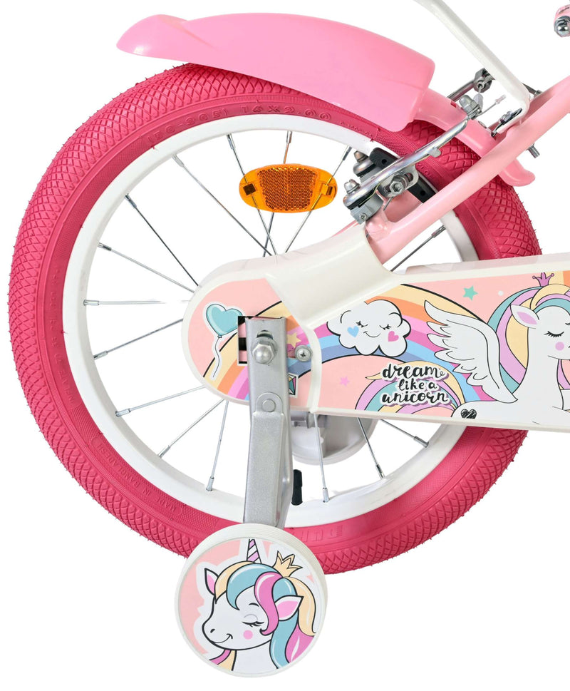 Afbeelding laden in galerijviewer, Volare unicorn kinderfiets - meisjes - 16 inch - roze - twee handremmen
