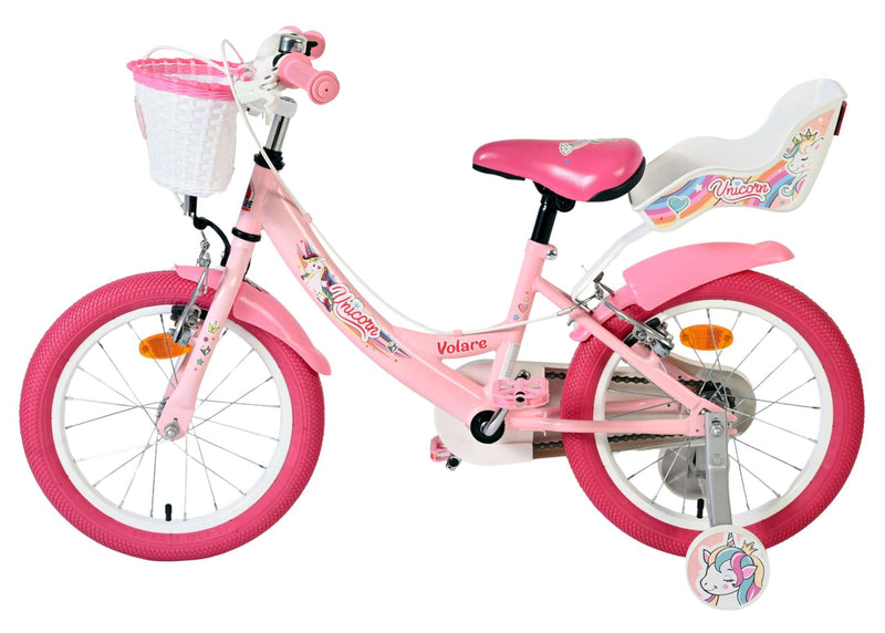 Afbeelding laden in galerijviewer, Volare unicorn kinderfiets - meisjes - 16 inch - roze - twee handremmen
