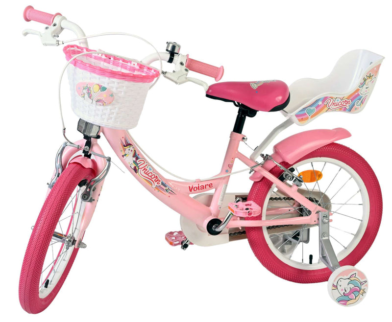 Afbeelding laden in galerijviewer, Volare unicorn kinderfiets - meisjes - 16 inch - roze - twee handremmen
