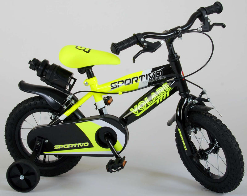 Afbeelding laden in galerijviewer, Volare Sportivo Kinderfiets Jongens 12 inch Neon Geel Zwart Twee Handremmen 95% afgemonteerd
