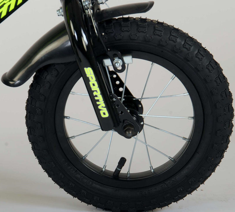 Afbeelding laden in galerijviewer, Volare Sportivo Kinderfiets Jongens 12 inch Neon Geel Zwart Twee Handremmen 95% afgemonteerd
