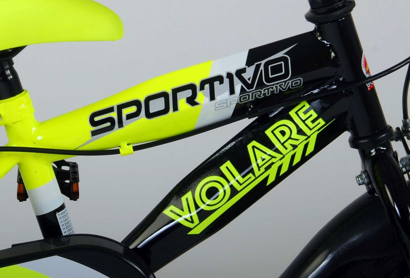 Afbeelding laden in galerijviewer, Volare Sportivo Kinderfiets Jongens 12 inch Neon Geel Zwart Twee Handremmen 95% afgemonteerd
