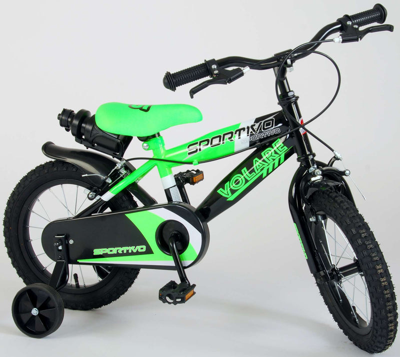 Afbeelding laden in galerijviewer, Volare Sportivo Kinderfiets Jongens 14 inch Neon Groen Zwart Twee Handremmen 95% afgemonteerd
