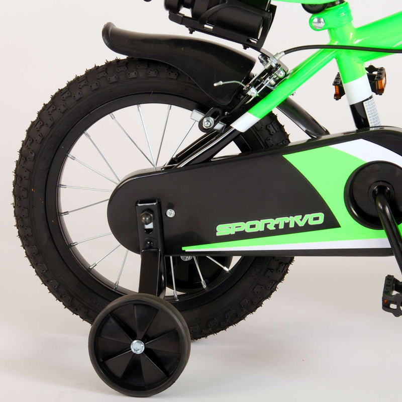 Afbeelding laden in galerijviewer, Volare Sportivo Kinderfiets Jongens 14 inch Neon Groen Zwart Twee Handremmen 95% afgemonteerd

