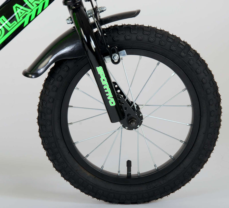 Afbeelding laden in galerijviewer, Volare Sportivo Kinderfiets Jongens 14 inch Neon Groen Zwart Twee Handremmen 95% afgemonteerd
