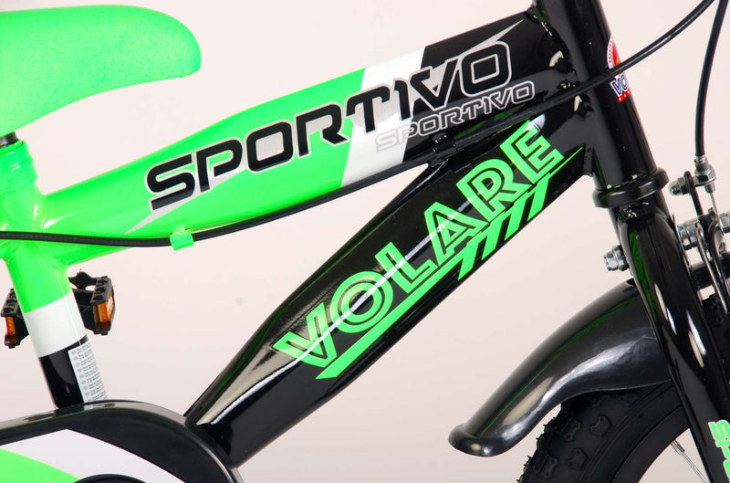 Afbeelding laden in galerijviewer, Volare Sportivo Kinderfiets Jongens 14 inch Neon Groen Zwart Twee Handremmen 95% afgemonteerd
