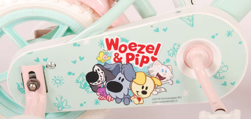 Afbeelding laden in galerijviewer, Woezel Pip Pip Kinderfiets Meisjes 10 inch Mint Blauw Roze Doortrapper
