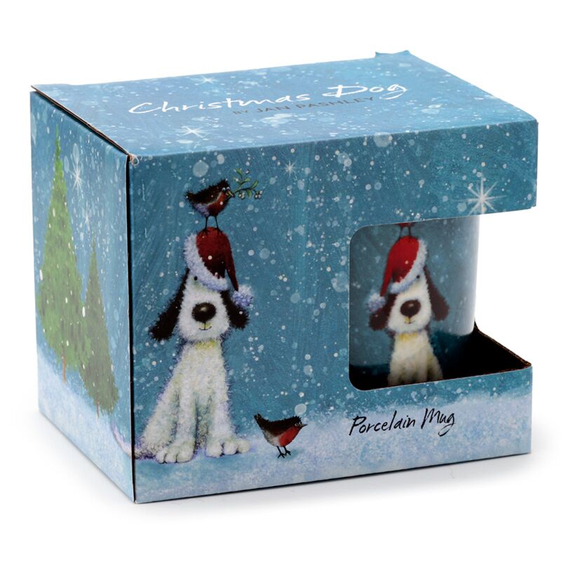 Afbeelding laden in galerijviewer, Jan pashley kerstmis hond roodborstje porselein mok
