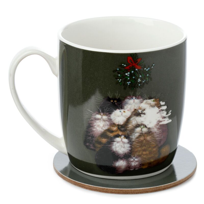 Afbeelding laden in galerijviewer, Kim haskins 12 katten voor kerstmis porselein mok onderzetter
