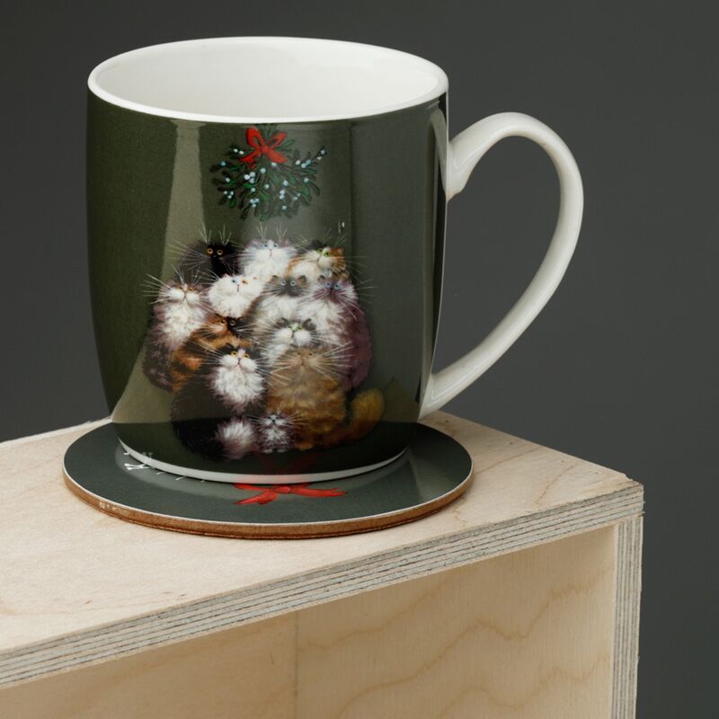 Afbeelding laden in galerijviewer, Kim haskins 12 katten voor kerstmis porselein mok onderzetter
