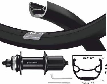 Kgs achterwiel 622 shimano zac321 zwarte velg rvs cassette 8 9 10 speed